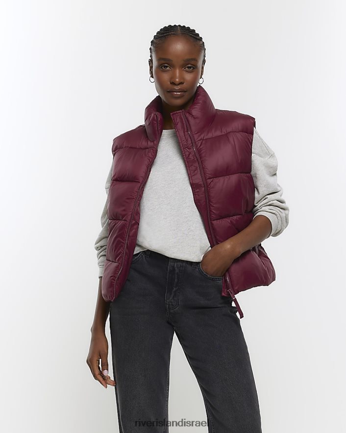 לבוש River Island גבעת צוואר גבוה מרופד אָדוֹם נשים BDZ408944