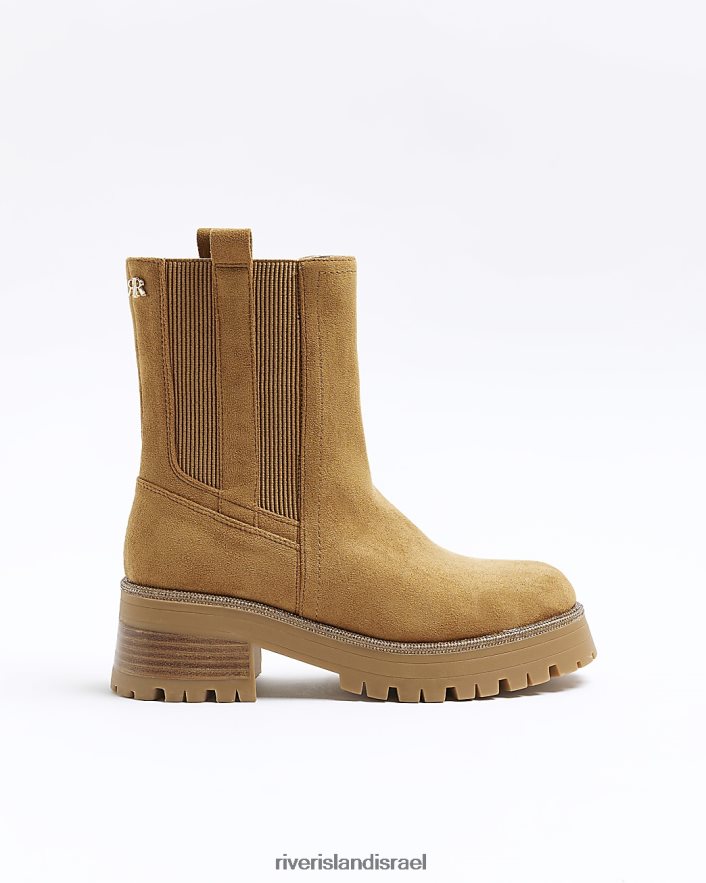 הַנעָלָה River Island מגפי צ'לסי עם עיטור יהלומי זמש חום נשים BDZ408951
