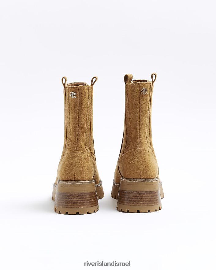 הַנעָלָה River Island מגפי צ'לסי עם עיטור יהלומי זמש חום נשים BDZ408951