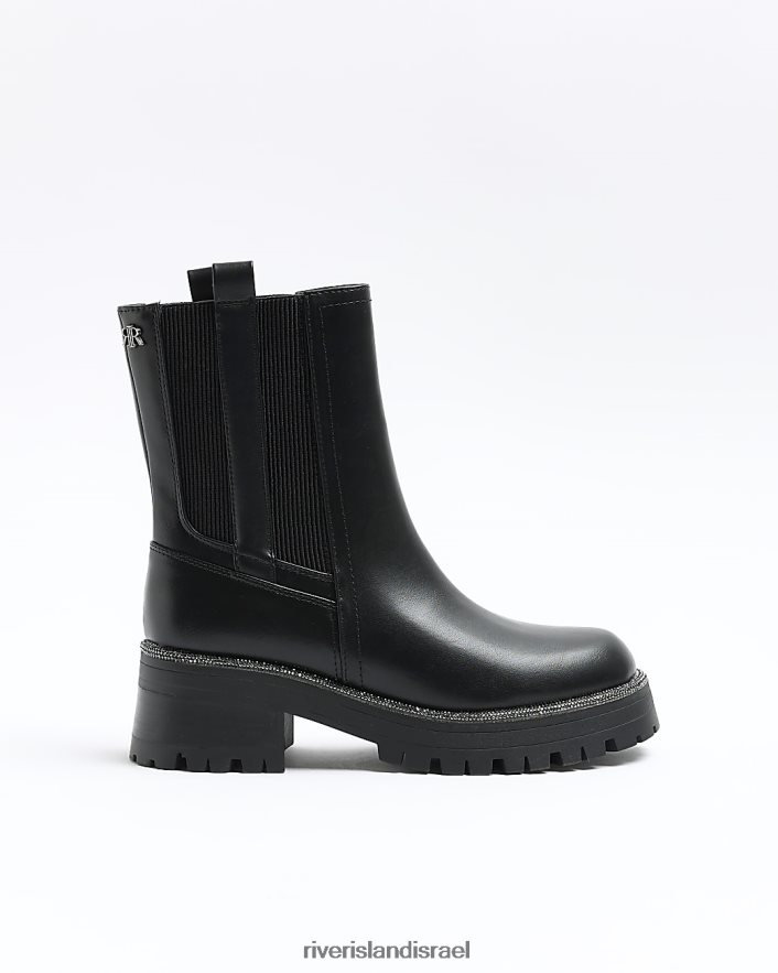 הַנעָלָה River Island מגפי צ'לסי עם עיטור יהלומים שָׁחוֹר נשים BDZ408952