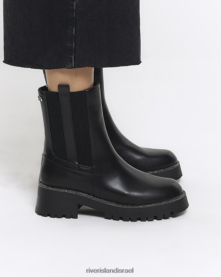 הַנעָלָה River Island מגפי צ'לסי עם עיטור יהלומים שָׁחוֹר נשים BDZ408952