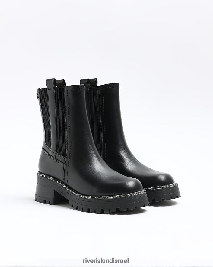 הַנעָלָה River Island מגפי צ'לסי עם עיטור יהלומים שָׁחוֹר נשים BDZ408952