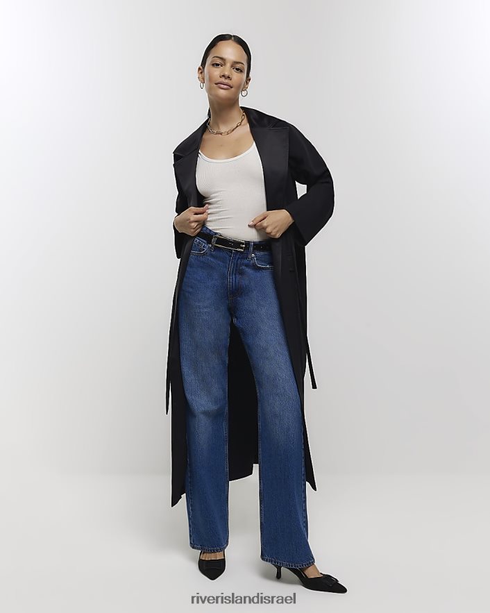 לבוש River Island מעיל אבק ארוכות סאטן שָׁחוֹר נשים BDZ408954
