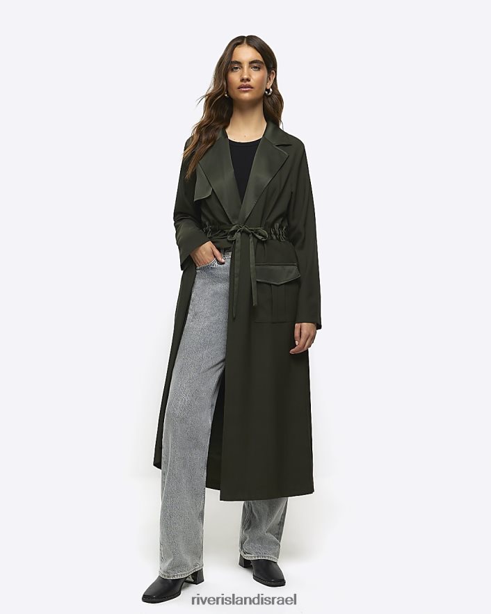 לבוש River Island מעיל אבק ארוך עם חגורת סאטן חָקִי נשים BDZ408955