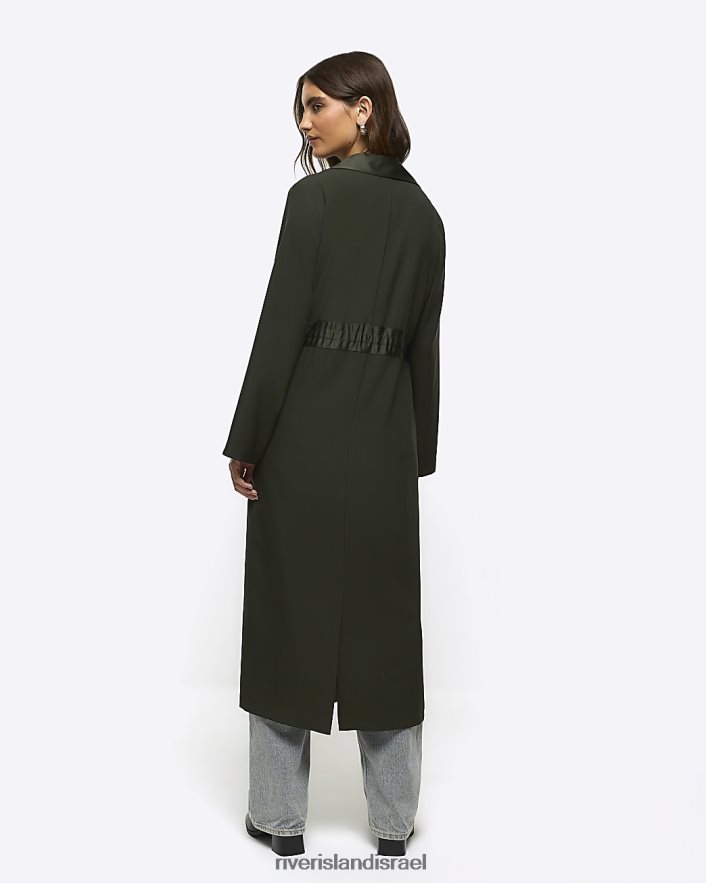 לבוש River Island מעיל אבק ארוך עם חגורת סאטן חָקִי נשים BDZ408955