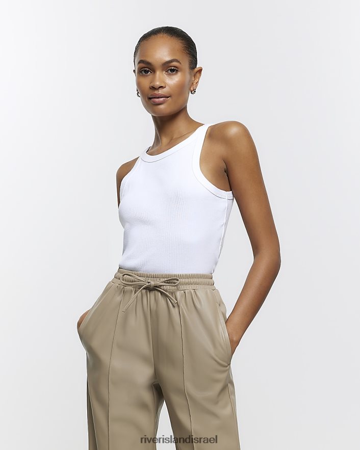 לבוש River Island חלק עליון של אפוד רייסר מצולע לבן נשים BDZ40896