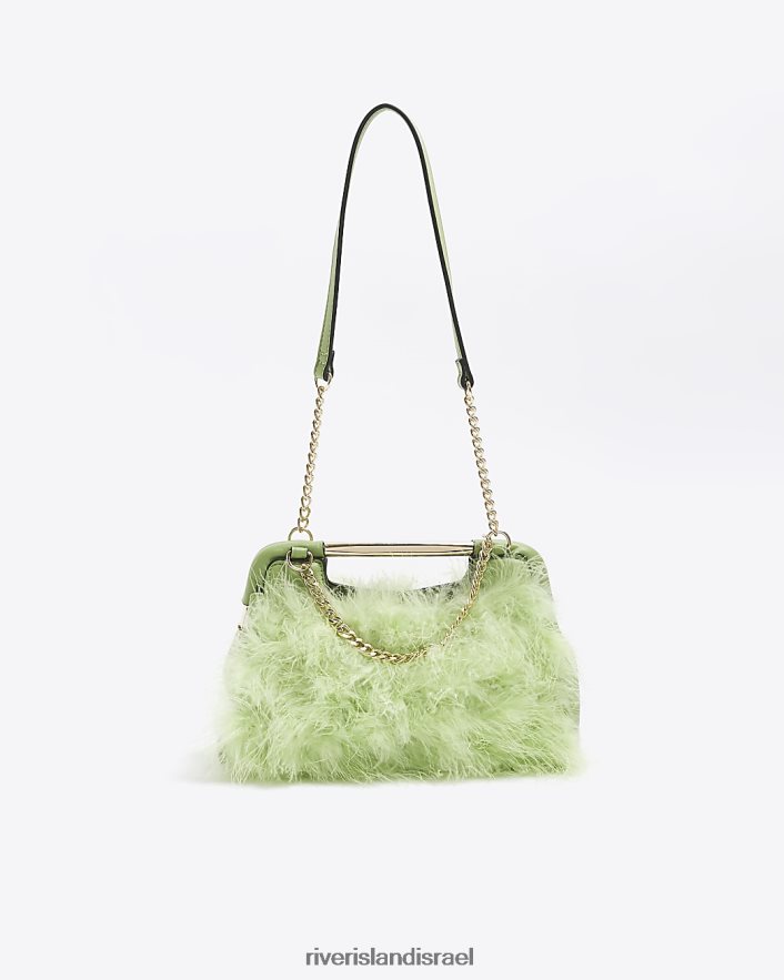 אביזרים River Island תיק קלאץ' עם שרשרת נוצה ירוק נשים BDZ408967