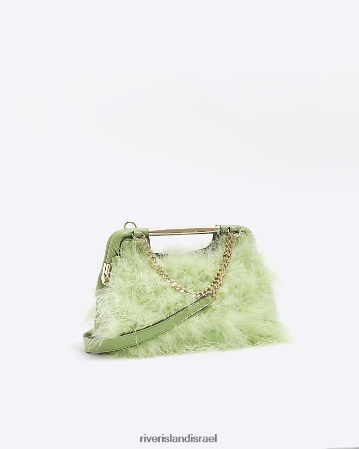 אביזרים River Island תיק קלאץ' עם שרשרת נוצה ירוק נשים BDZ408967