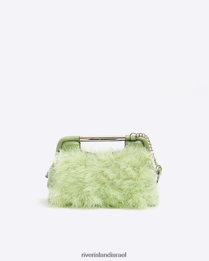 אביזרים River Island תיק קלאץ' עם שרשרת נוצה ירוק נשים BDZ408967