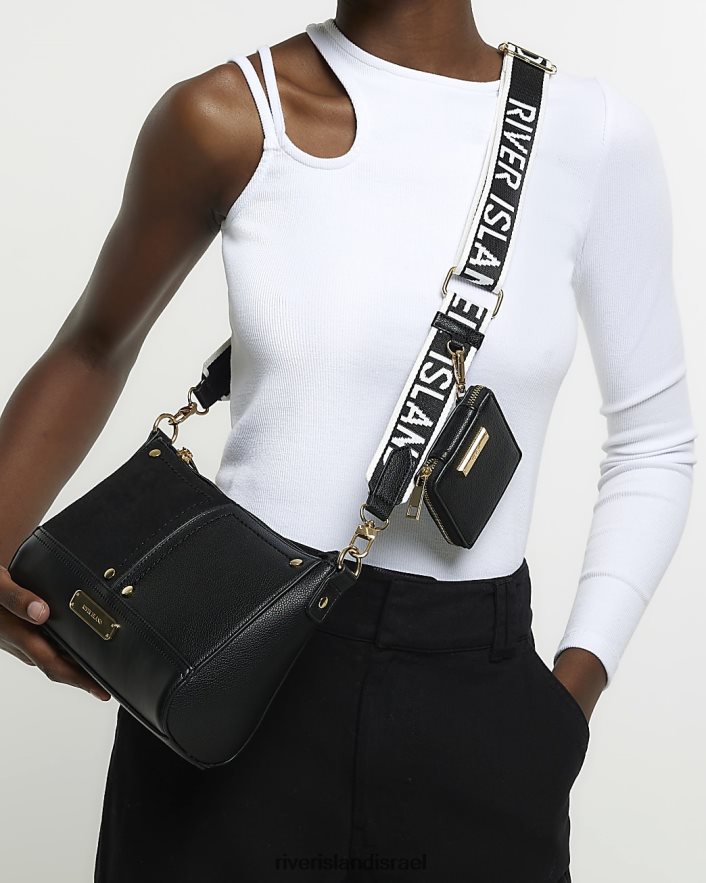 אביזרים River Island תיק צלב גוף עם פאנל שָׁחוֹר נשים BDZ408968