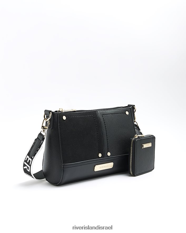אביזרים River Island תיק צלב גוף עם פאנל שָׁחוֹר נשים BDZ408968