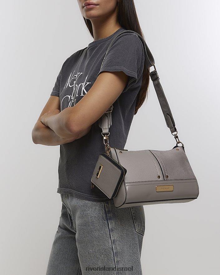 אביזרים River Island תיק צלב גוף עם פאנל אפור נשים BDZ408969