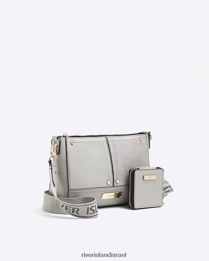 אביזרים River Island תיק צלב גוף עם פאנל אפור נשים BDZ408969