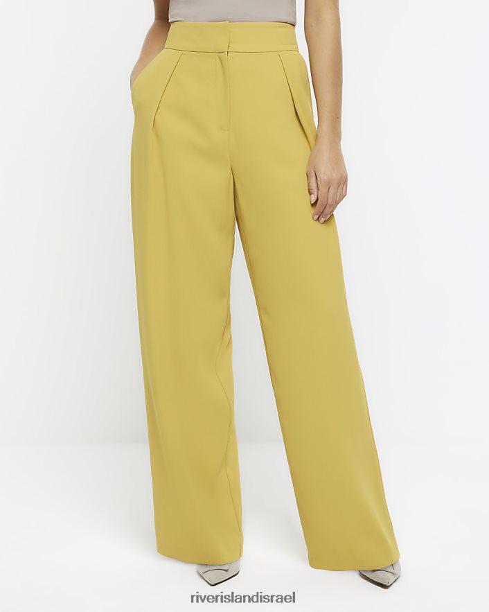 לבוש River Island מכנסיים רחבים עם קפלים צהוב נשים BDZ408972