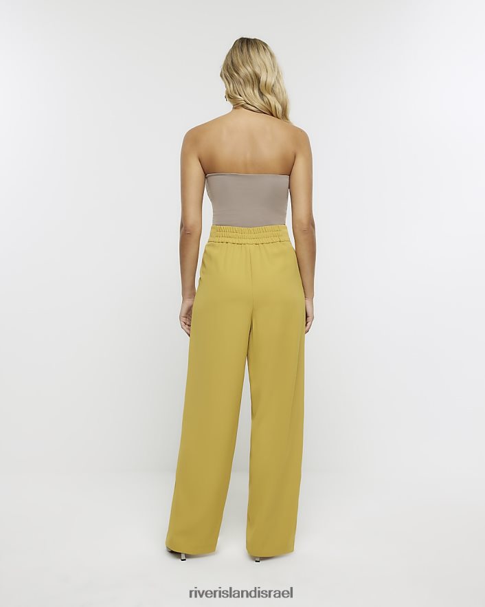 לבוש River Island מכנסיים רחבים עם קפלים צהוב נשים BDZ408972