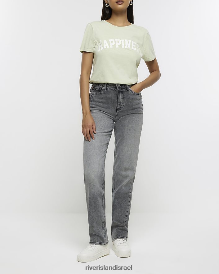 לבוש River Island חולצה גרפית ירוק נשים BDZ408978