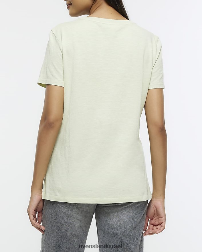 לבוש River Island חולצה גרפית ירוק נשים BDZ408978
