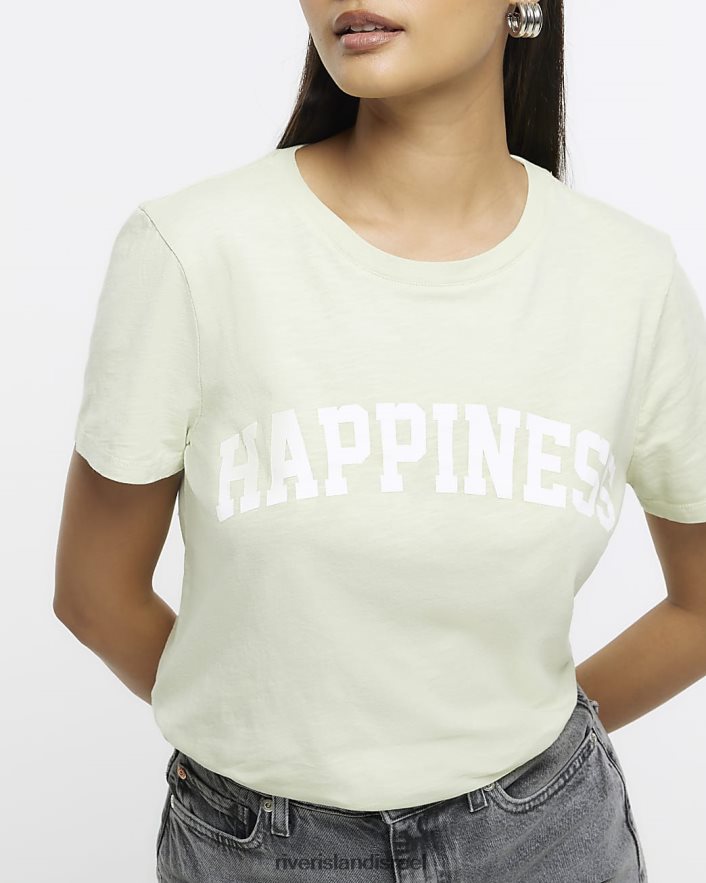 לבוש River Island חולצה גרפית ירוק נשים BDZ408978