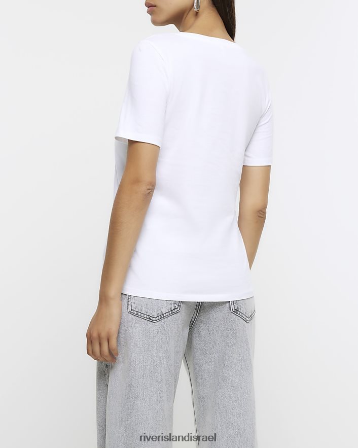 לבוש River Island חולצת טריקו גרפית מטאלית לבן נשים BDZ408981