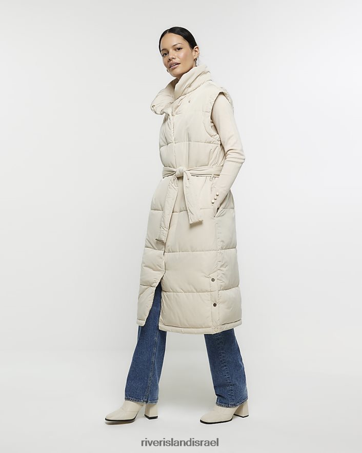 לבוש River Island חגורת קו ארוך מרופד קרם נשים BDZ408986
