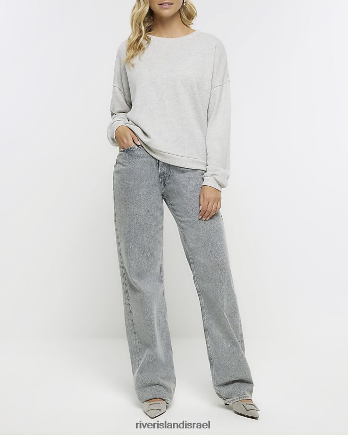 לבוש River Island סווטשירט עם שרוולים ארוכים אפור נשים BDZ408990