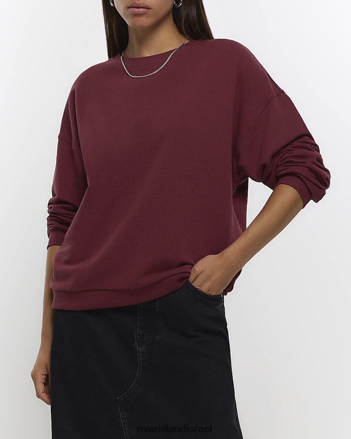 לבוש River Island סווטשירט עם שרוולים ארוכים אָדוֹם נשים BDZ408993