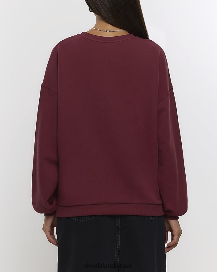 לבוש River Island סווטשירט עם שרוולים ארוכים אָדוֹם נשים BDZ408993