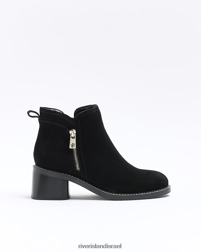 הַנעָלָה River Island מגפונים עם עקב זמש שָׁחוֹר נשים BDZ408995