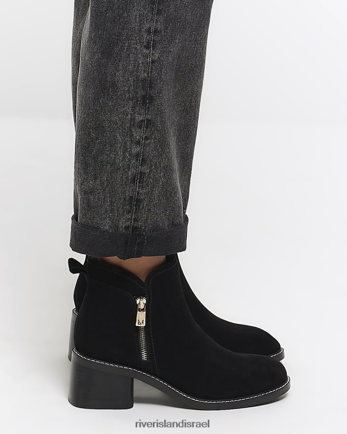 הַנעָלָה River Island מגפונים עם עקב זמש שָׁחוֹר נשים BDZ408995