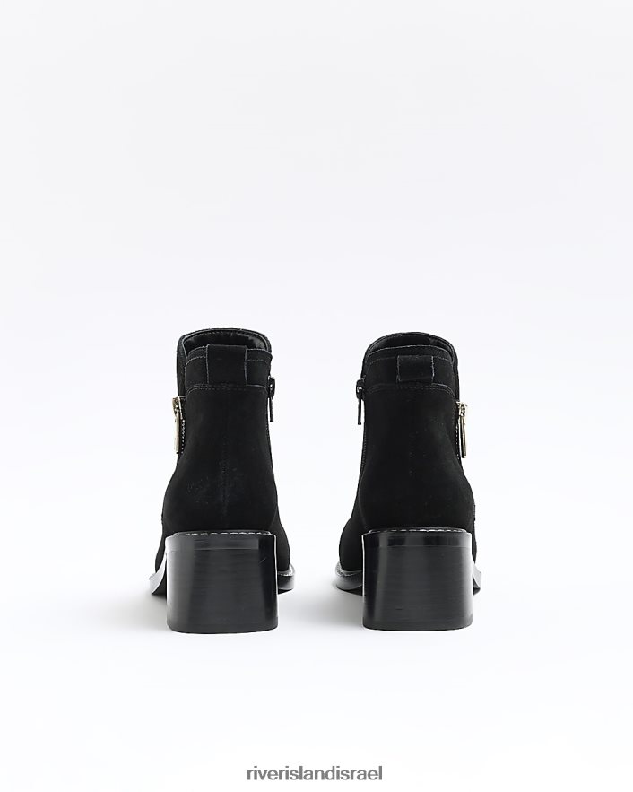 הַנעָלָה River Island מגפונים עם עקב זמש שָׁחוֹר נשים BDZ408995