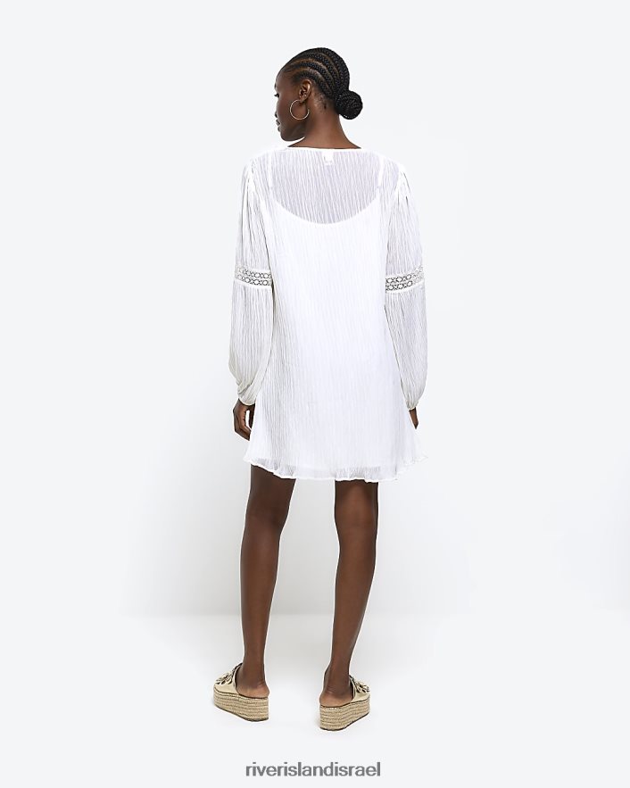 לבוש River Island שמלת מיני חלוק עם פרטי תחרה לבן נשים BDZ408998