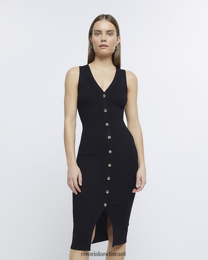 לבוש River Island שמלת מידי Bodycon כפתור שָׁחוֹר נשים BDZ4081804