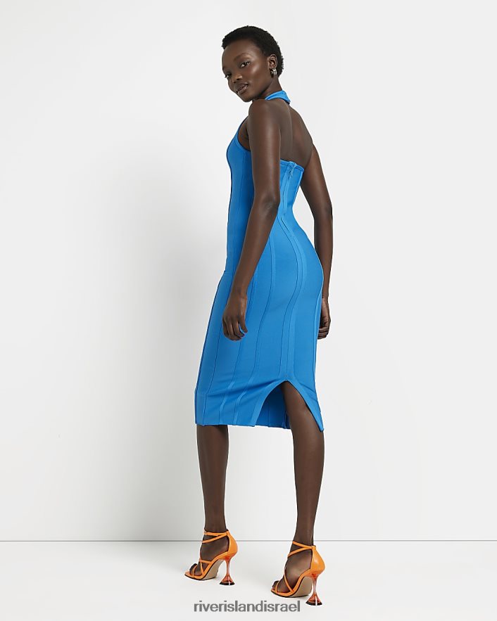 לבוש River Island שמלת מידי Bodycon עם צווארון גב כְּחוֹל נשים BDZ4082082