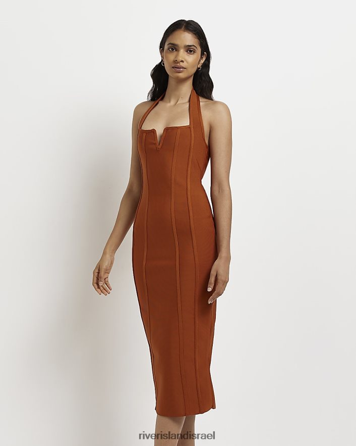 לבוש River Island שמלת מידי Bodycon עם צווארון גב חֲלוּדָה נשים BDZ4082083