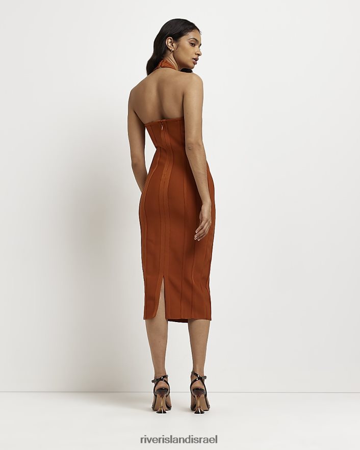 לבוש River Island שמלת מידי Bodycon עם צווארון גב חֲלוּדָה נשים BDZ4082083