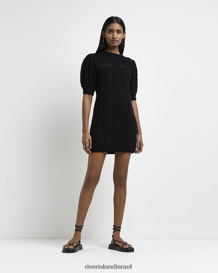לבוש River Island שמלת מיני סריג Bodycon במרקם שָׁחוֹר נשים BDZ408814