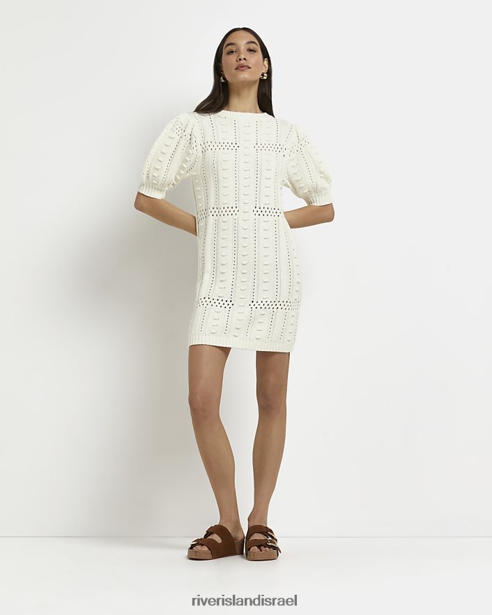 לבוש River Island שמלת מיני סריג Bodycon במרקם קרם נשים BDZ408815