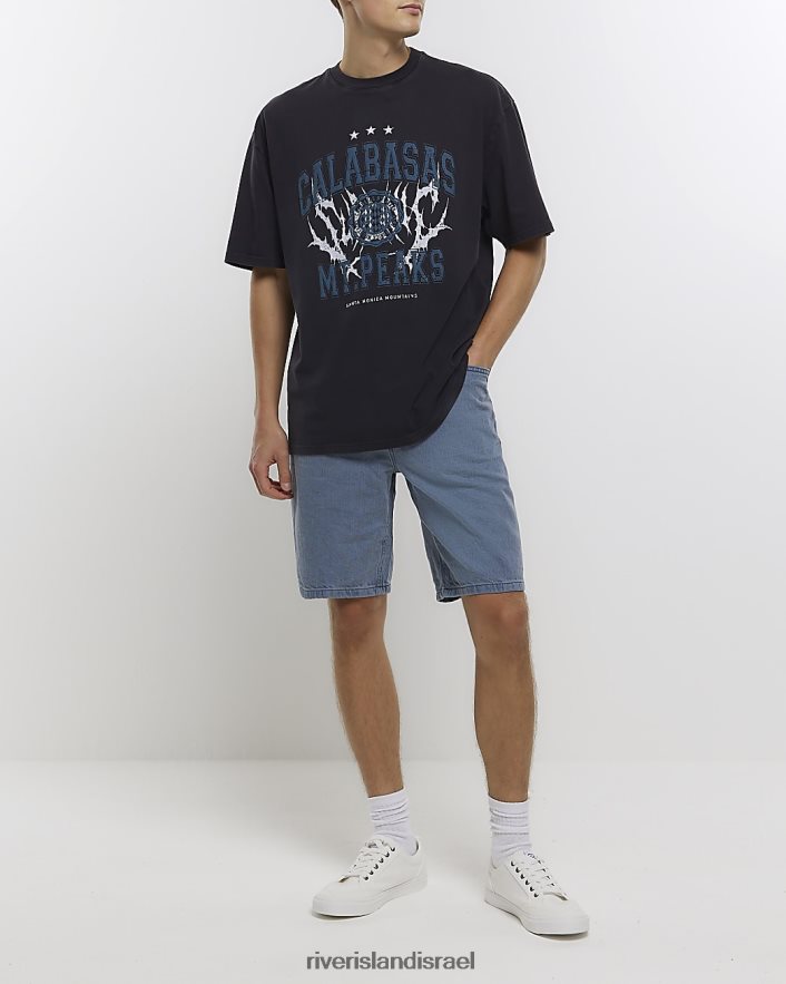 לבוש River Island חולצת טריקו גרפית מסוג Calabasas בכושר אוברסייז שָׁחוֹר גברים BDZ4082945