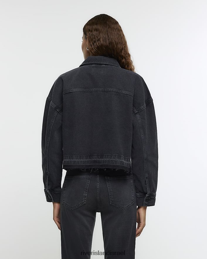 לבוש River Island ז'קט ג'ינס של Diamonde Crop שָׁחוֹר נשים BDZ4083984