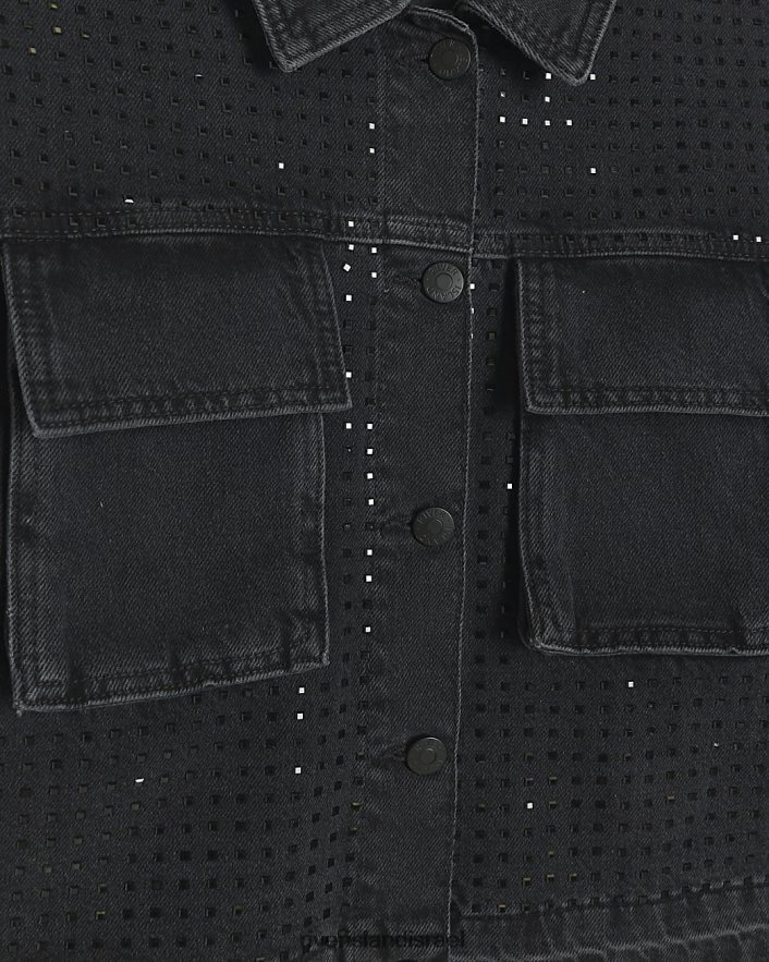 לבוש River Island ז'קט ג'ינס של Diamonde Crop שָׁחוֹר נשים BDZ4083984