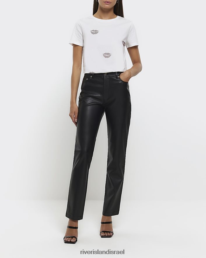 לבוש River Island חולצת טי Diamonde lips לבן נשים BDZ4084493