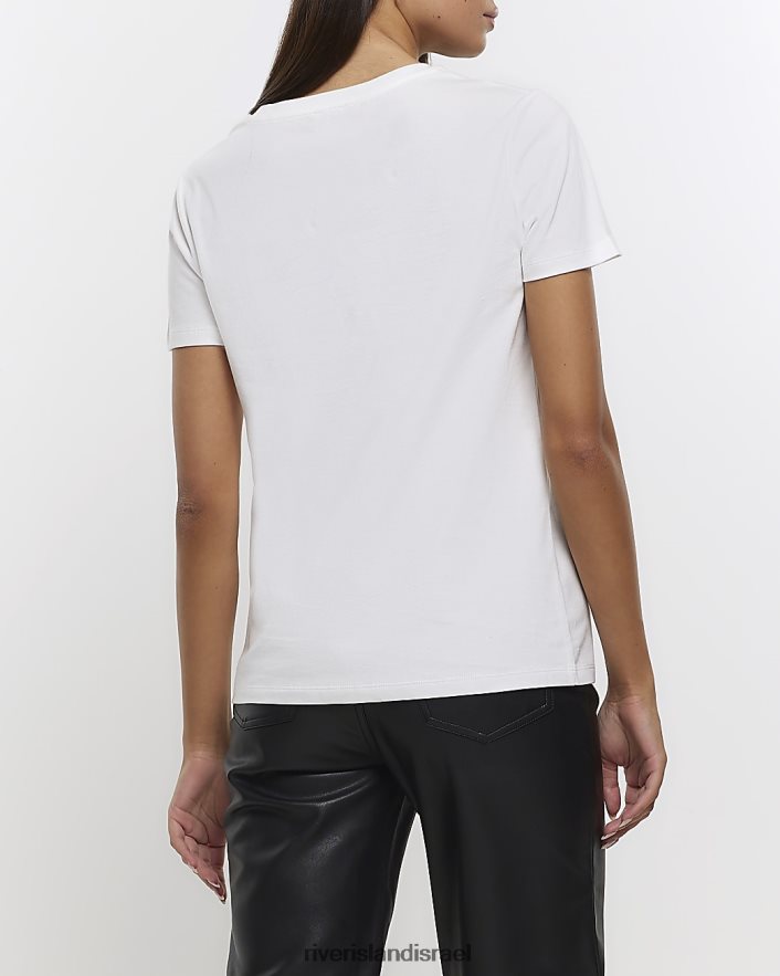 לבוש River Island חולצת טי Diamonde lips לבן נשים BDZ4084493