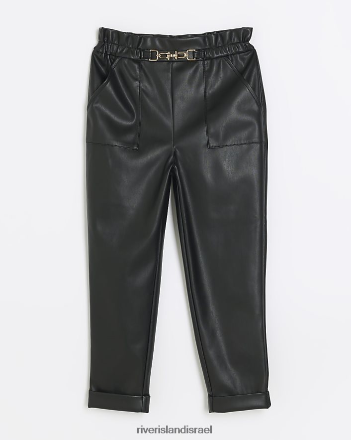 לבוש River Island G מכנסיים אלסטיים מעור מלאכותי שָׁחוֹר בנות BDZ4085996