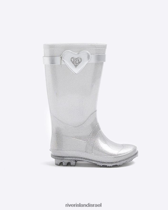 הַנעָלָה River Island G מגפי גב כיס לב כסף בנות BDZ4086057