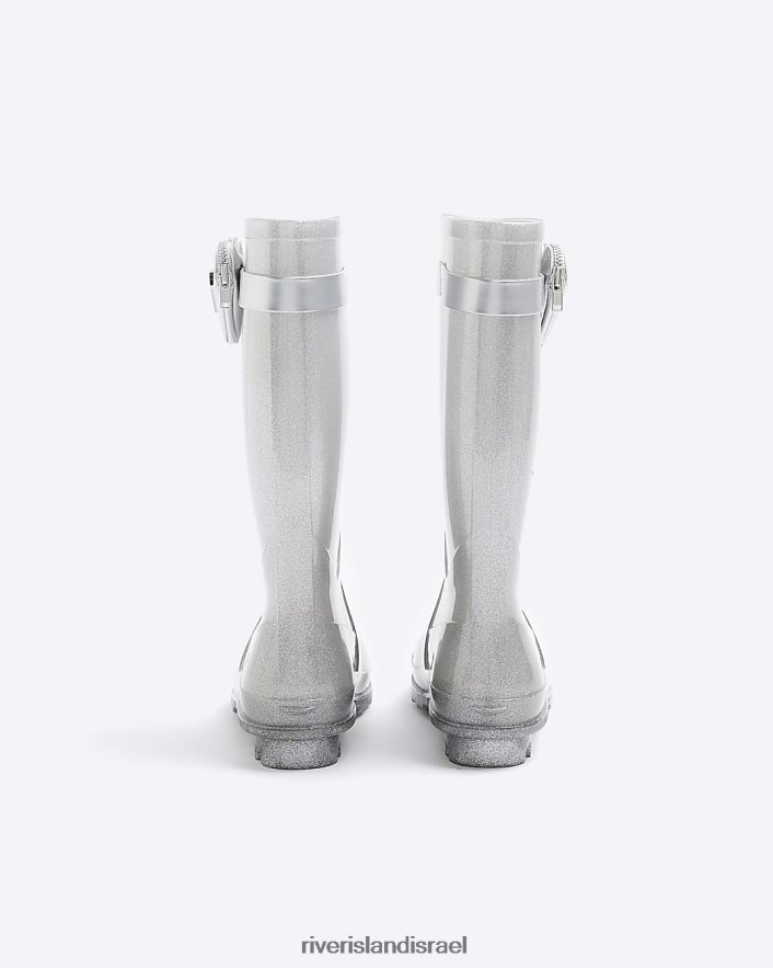 הַנעָלָה River Island G מגפי גב כיס לב כסף בנות BDZ4086057
