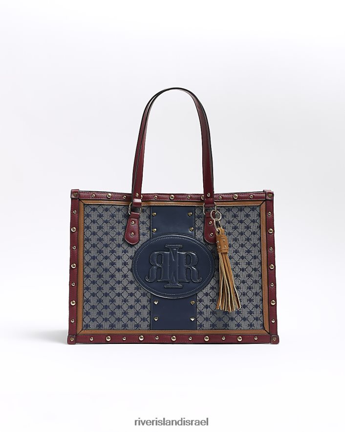 אביזרים River Island תיק קניות צמוד מונוגרמה Jacquard ri חיל הים נשים BDZ408216