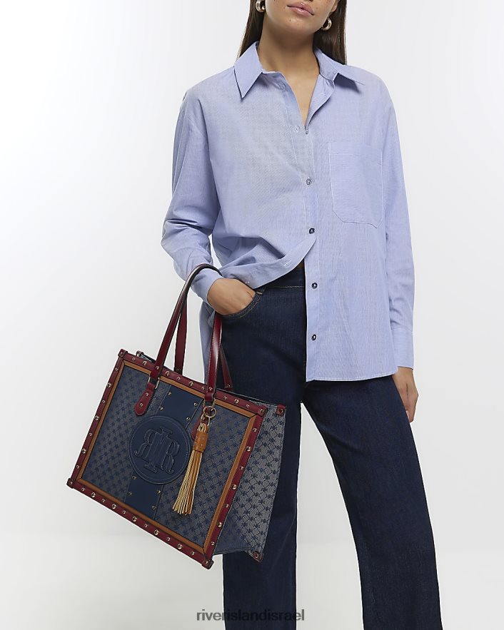 אביזרים River Island תיק קניות צמוד מונוגרמה Jacquard ri חיל הים נשים BDZ408216