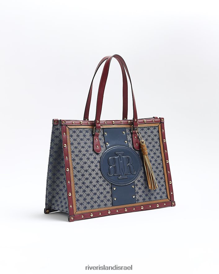 אביזרים River Island תיק קניות צמוד מונוגרמה Jacquard ri חיל הים נשים BDZ408216