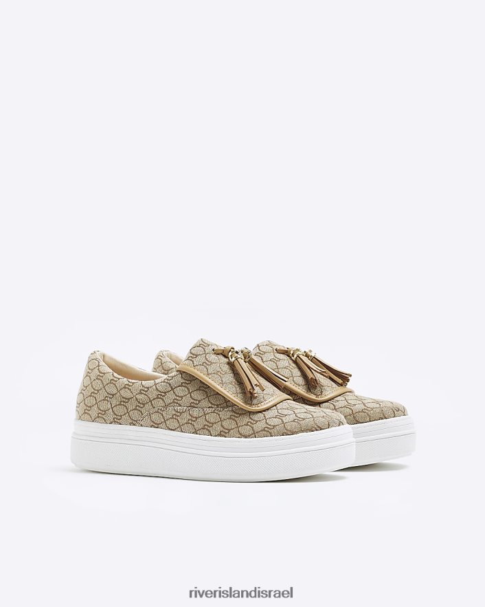 הַנעָלָה River Island Plimsols מונוגרמה ציצית חום נשים BDZ4081516