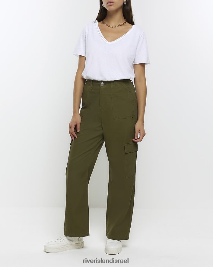 לבוש River Island חולצת טריקו עם צווארון V לבן נשים BDZ4081197